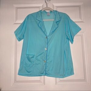 Vintage Gaymode JC Penney Blue Sheer Pajama Shirt Short Sleeve Size 44 Collared